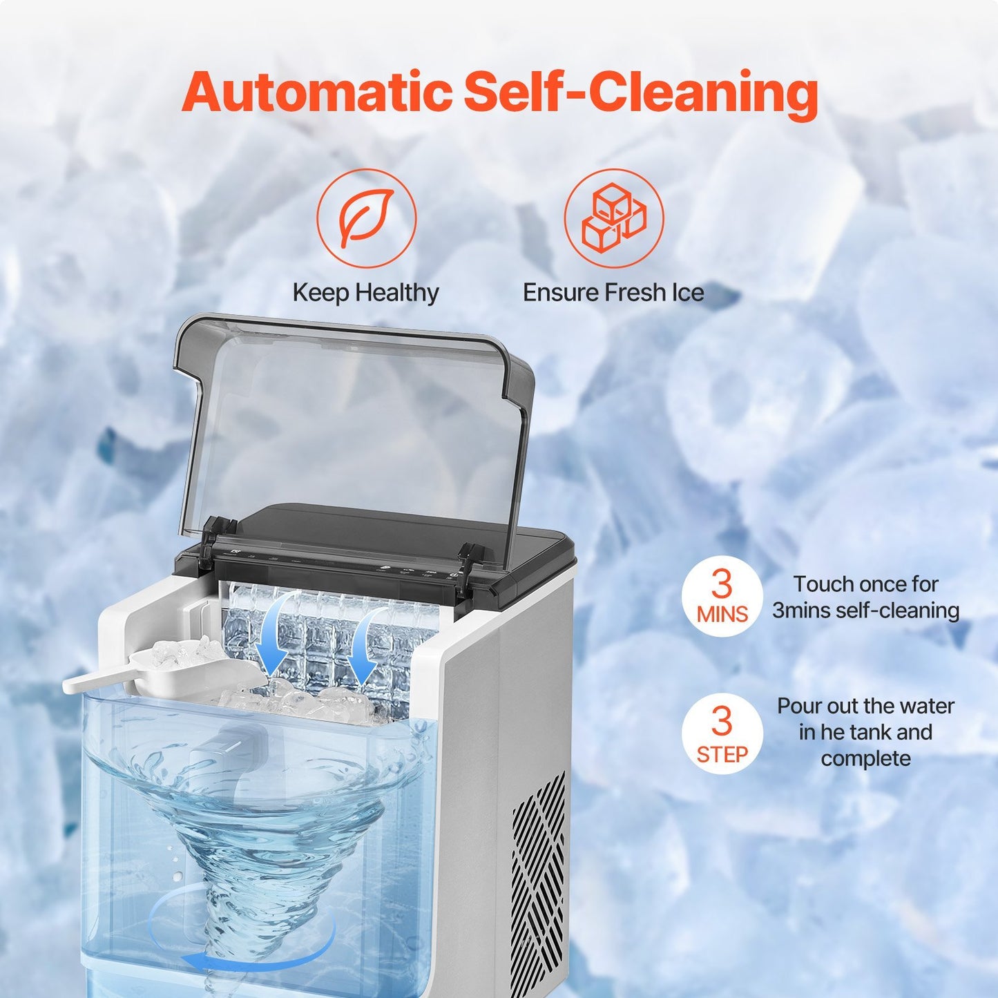 Portable Countertop Ice Maker 50Lbs 24H Self-Cleaning With 3 Sizes Ice Cube