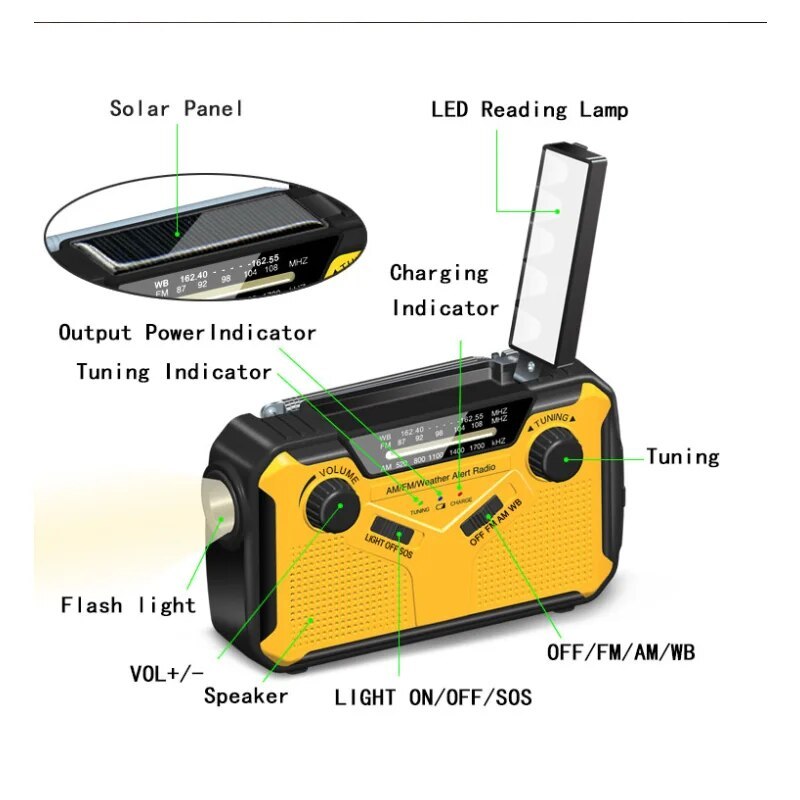 Multifunction Radio Hand Crank Solar USB FM Or AM Weather Radios Emergency Flashlight Power Bank Very Quality High Volume Radio