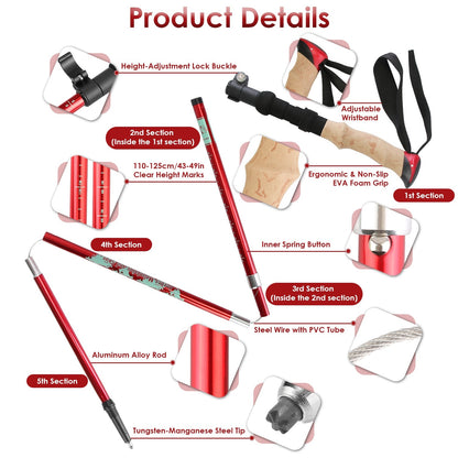 2Pcs Walking Sticks Collapsible Hiking Poles Folding Aluminum Trekking Poles Adjustable Hiking Sticks With EVA Foam Grips For Backpacking Hiking Mountain Climbing