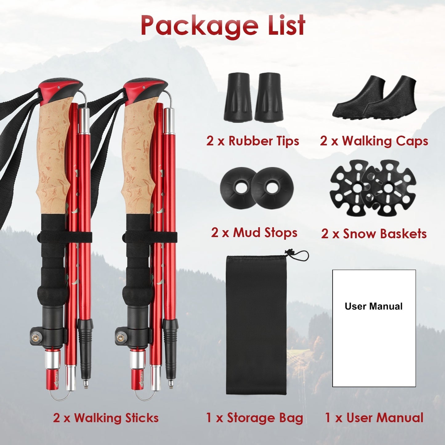 2Pcs Walking Sticks Collapsible Hiking Poles Folding Aluminum Trekking Poles Adjustable Hiking Sticks With EVA Foam Grips For Backpacking Hiking Mountain Climbing