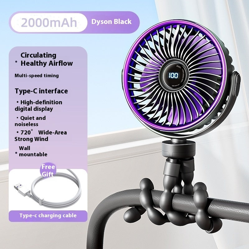 Mute Clip-on Portable Octopus Mini Stroller Fan