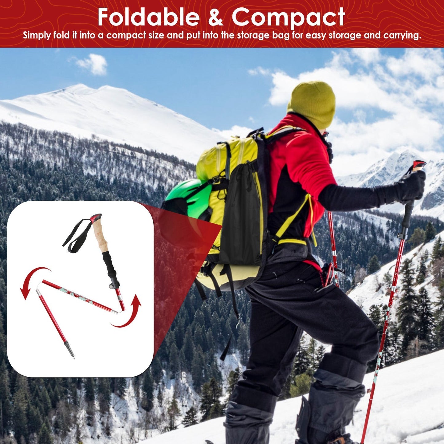 2Pcs Walking Sticks Collapsible Hiking Poles Folding Aluminum Trekking Poles Adjustable Hiking Sticks With EVA Foam Grips For Backpacking Hiking Mountain Climbing