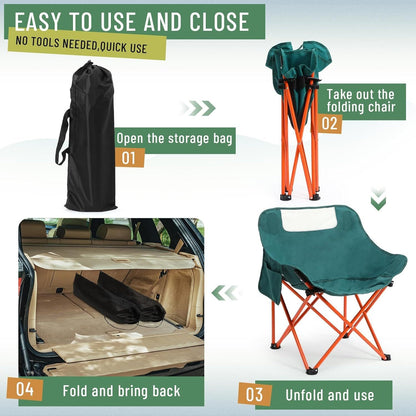 2 Pack Compact Camping Chairs Portable Folding For Outside With Carry Bag Lightweight Moon Chairs For Travel Picnic Hiking Beach Fishing, 600D Oxford, Supports 330lbs